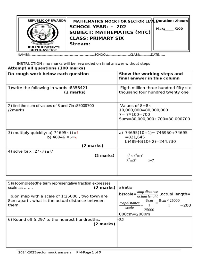 2024 Primary Six Math Mock Exam | PDF | Circle | Area