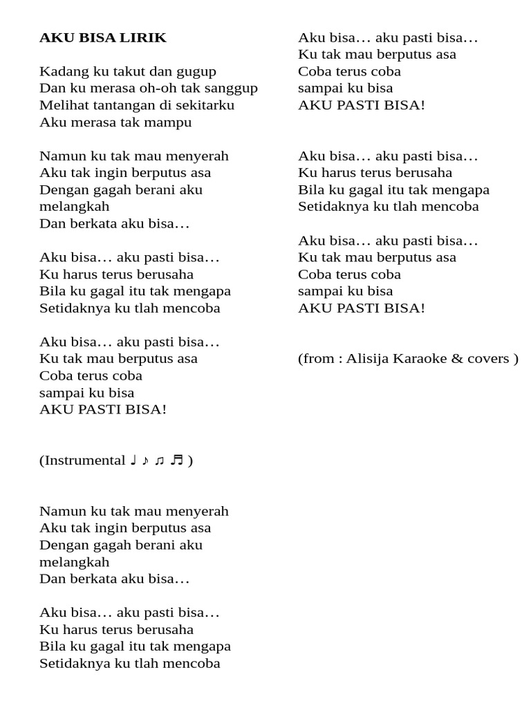Lirik Lagu "Aku Bisa" dan Maknanya | PDF