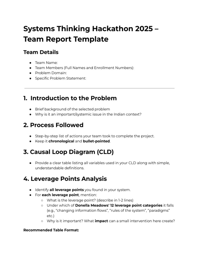 Systems Thinking Hackathon 2025 Report Template | PDF | System