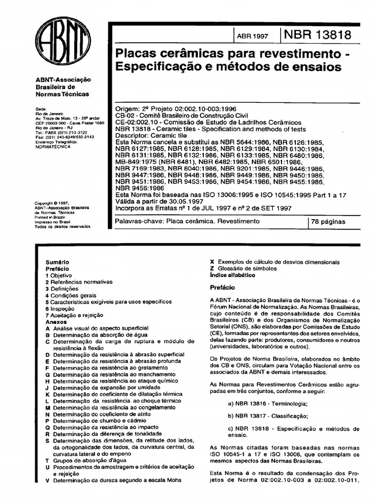Normas ABNT NBR 13818 e Cerâmica | PDF