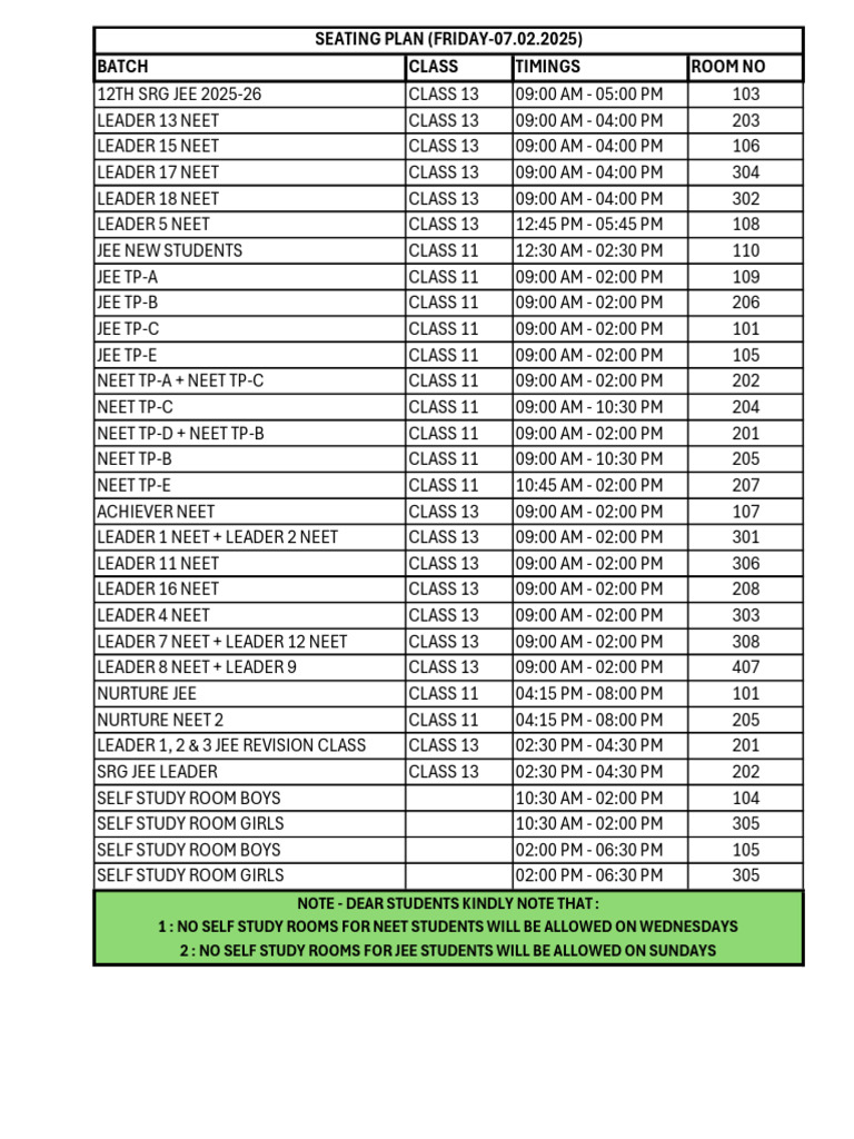 Class Schedule for JEE and NEET 2025-26 | PDF | Standardized Tests ...