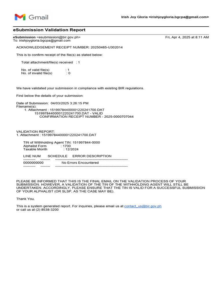 eSubmission Validation Report 2025 | PDF
