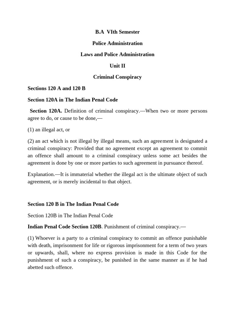 Sections 120 A and 120 B Criminal Conspiracy | PDF
