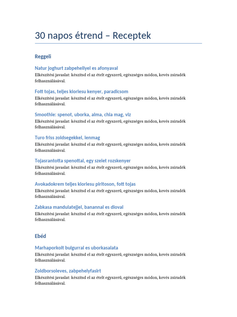 30 Napos Etkezesi Receptek | PDF