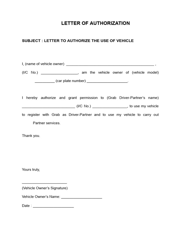 Vehicle Authorization for Grab Driver | PDF