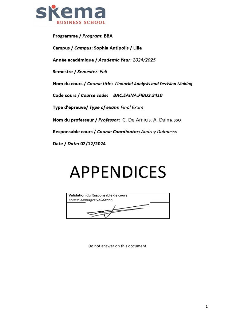 Final Exam FADM Fall 2024 - Appendices | PDF | Standard Deviation ...