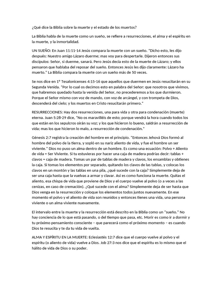 La Biblia y el Estado de los Muertos | PDF | Muerte | Jesús