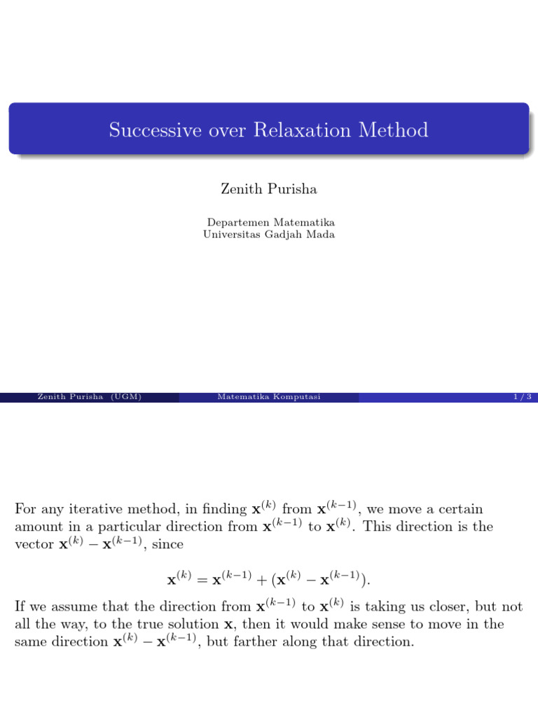 Successive Over Relaxation Method: Zenith Purisha | PDF