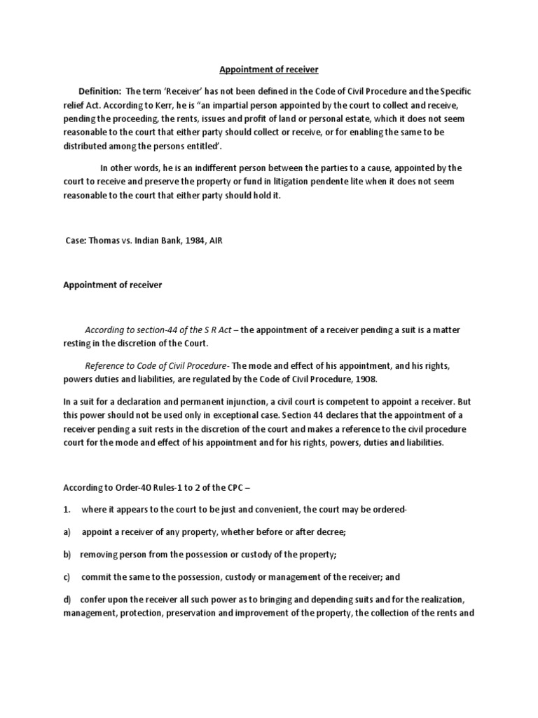 Appointment of Receiver Lawsuit Property