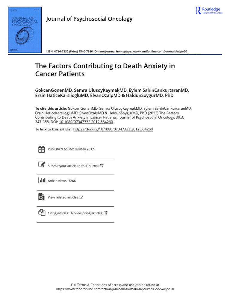 32 The Factors Contributing To Death Anxiety in Cancer Patients | PDF ...