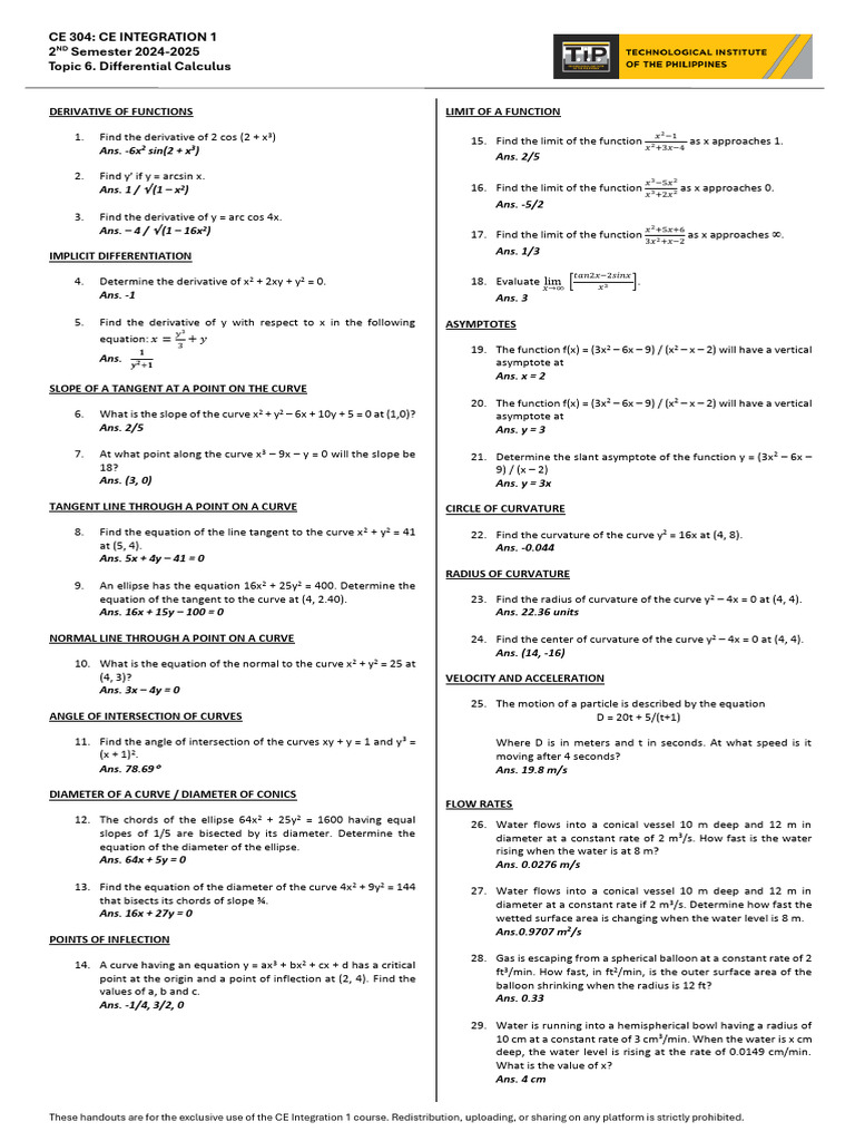 Topic 6. Differential Calculus | PDF | Curvature | Tangent