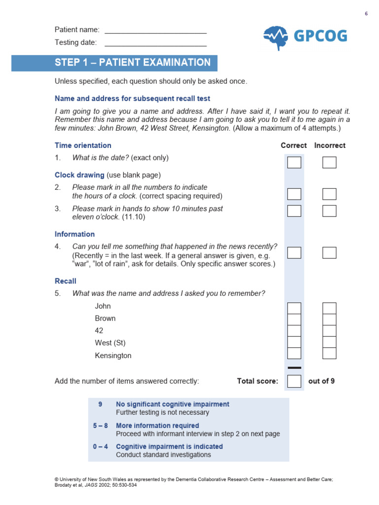 GPCOG Assessment in Primary Care | PDF | Dementia | Alzheimer's Disease