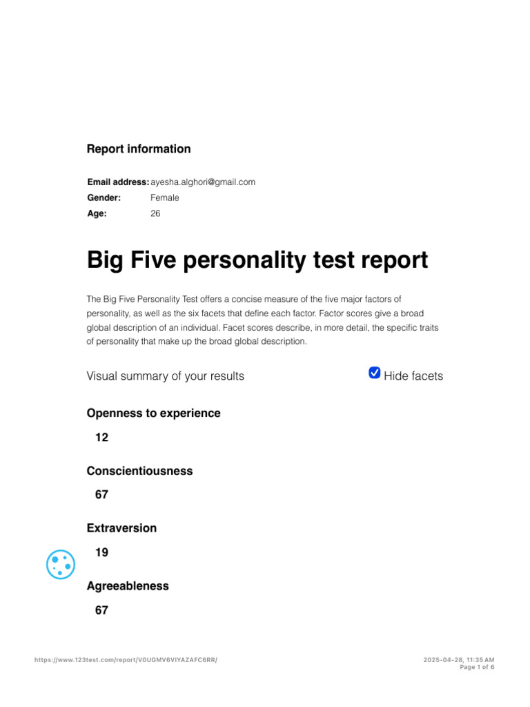 Big Five Personality Test Results | PDF | Social Psychology ...