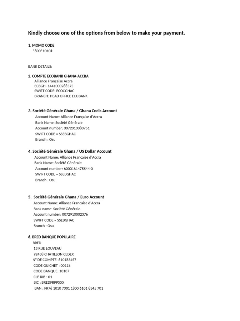 Informations de paiement et codes bancaires | PDF