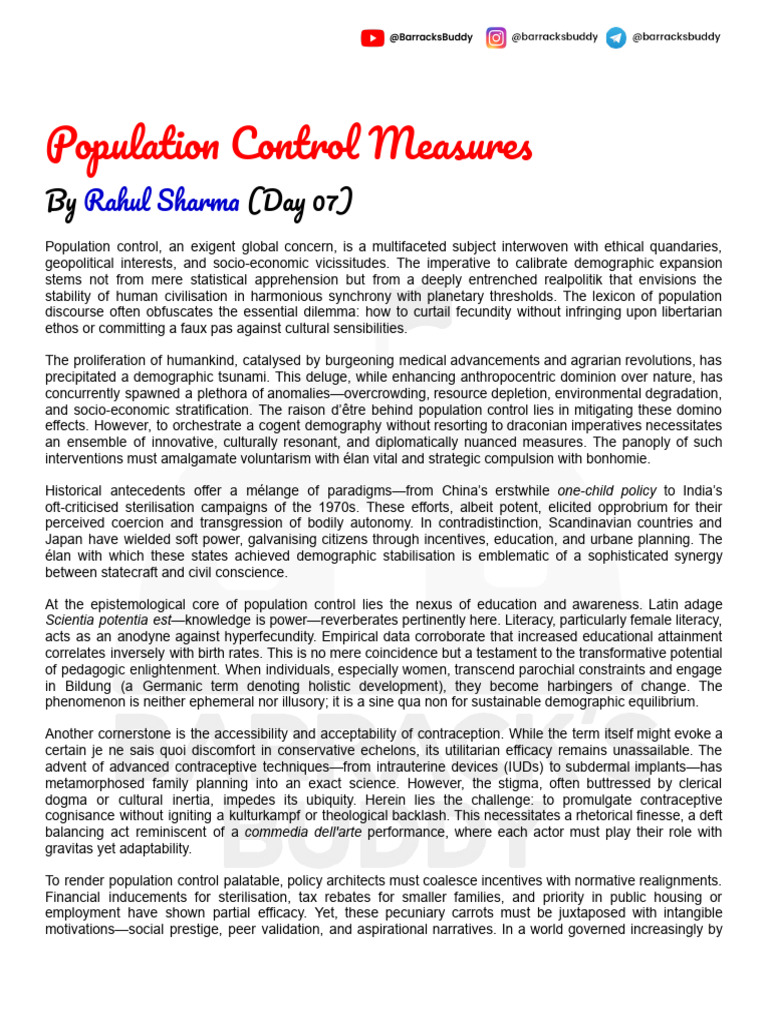 Effective Population Control Strategies | PDF | Population