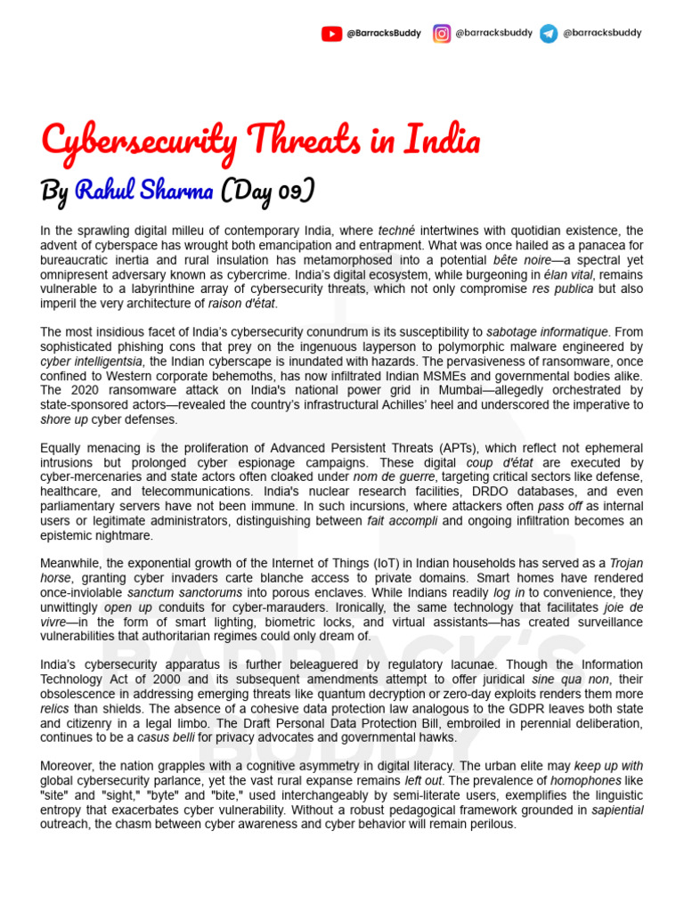 Cybersecurity Threats Facing India | PDF | Computer Security | Security