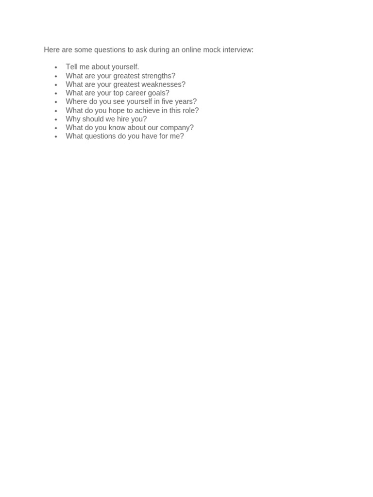Virtual Mock Interview Questions Guide | PDF