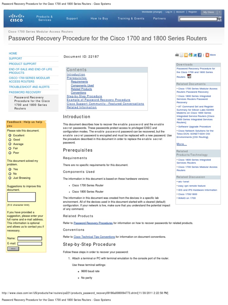 Password Recovery Procedure for the Cisco 1700 and 1800 Series Routers - Cis  | Booting | Command Line Interface