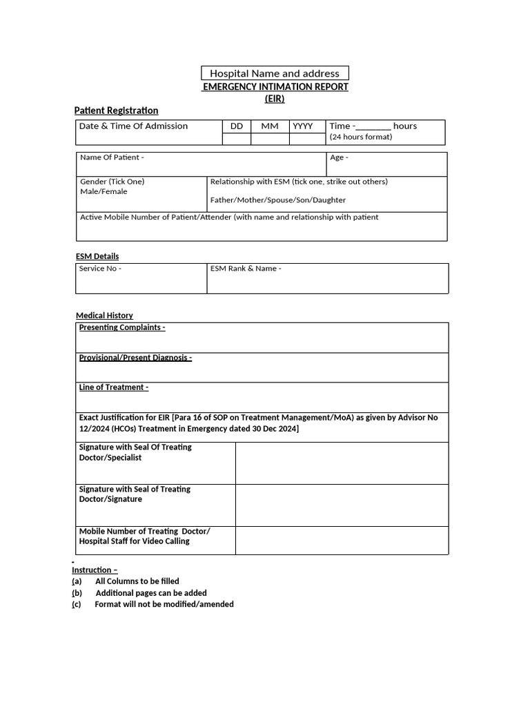 Emergency Intimation Report Template | PDF