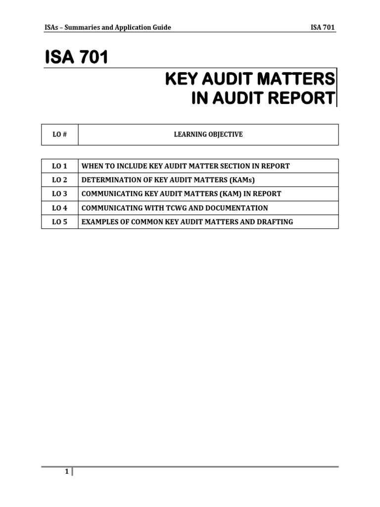 ISA 701 Key Audit Matters Overview | PDF | Audit | Going Concern