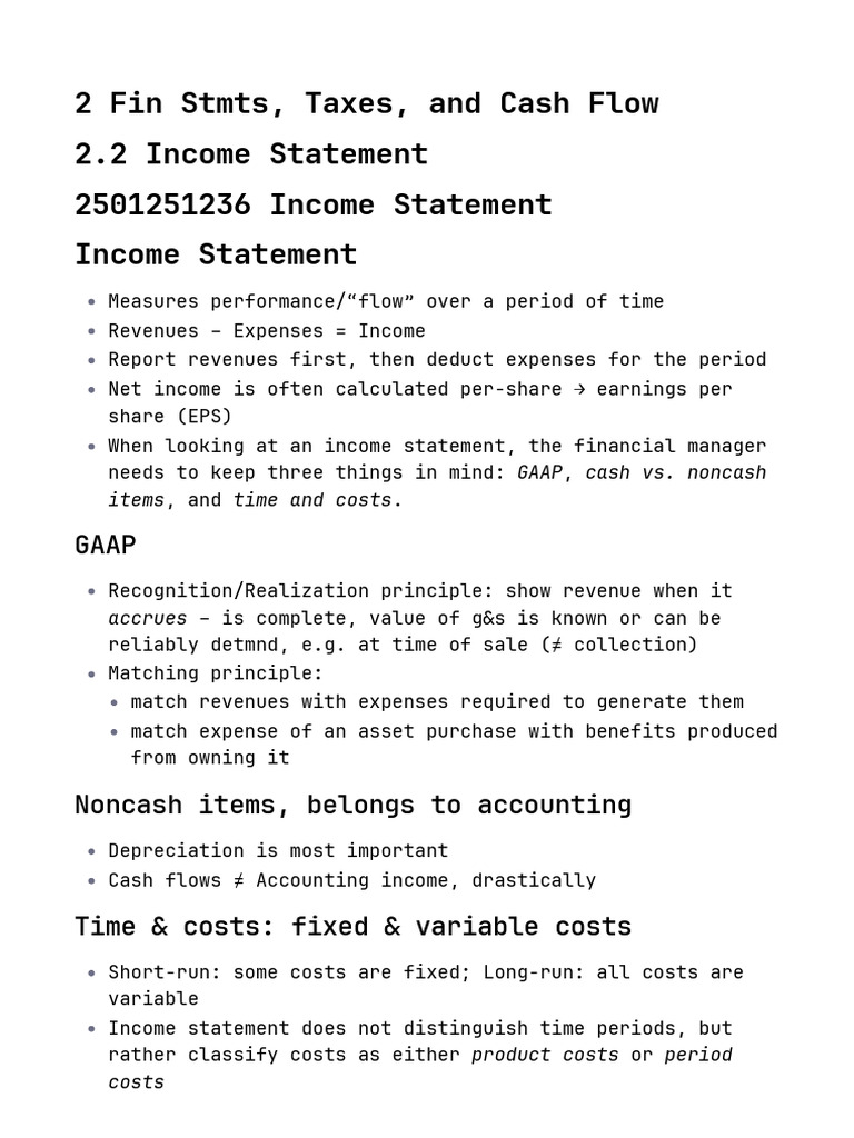 2 Fin STMTS, Taxes, and Cash Flow | PDF | Balance Sheet | Income Statement