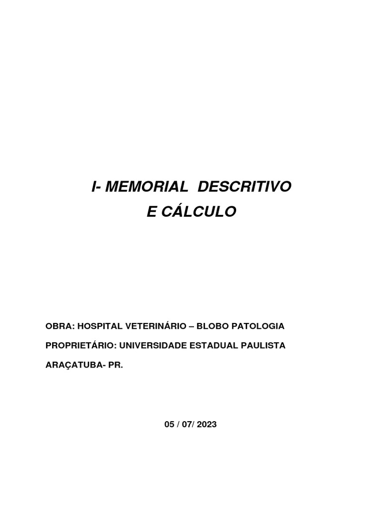 Memorial Descritivo Hospital Veterinário | PDF | Engenharia Civil ...