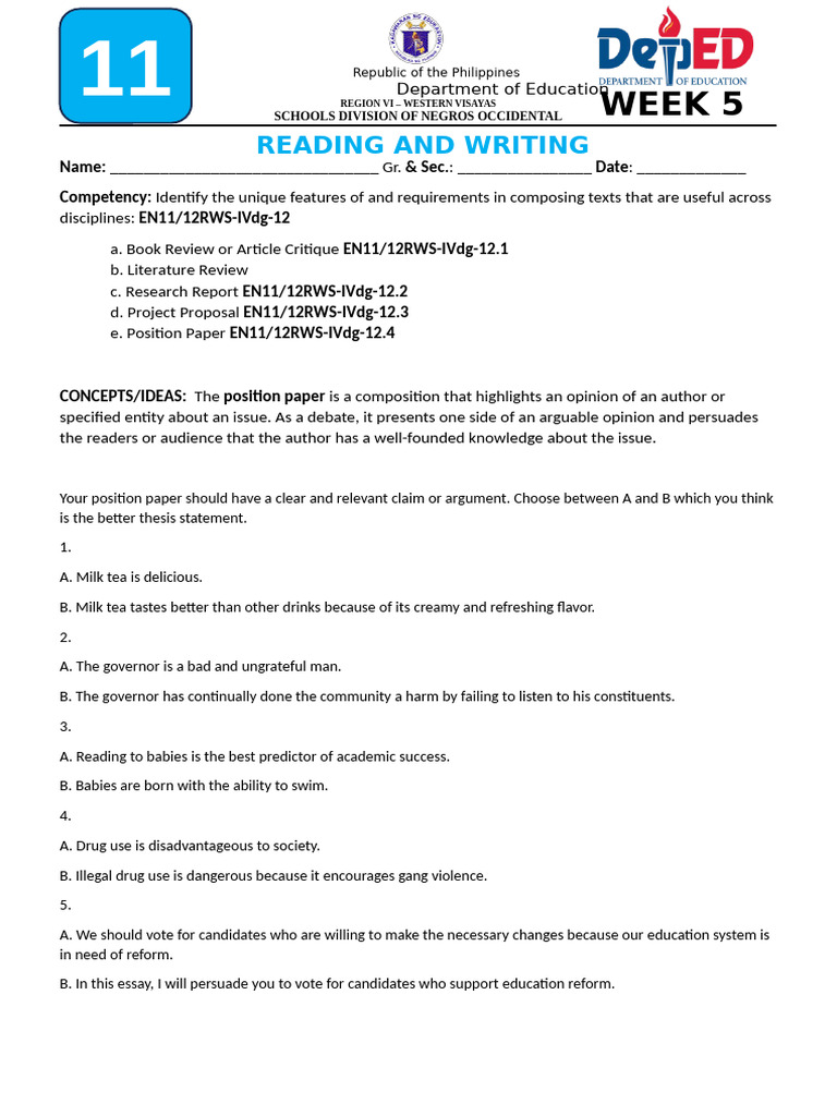 Position Paper Writing Guide | PDF