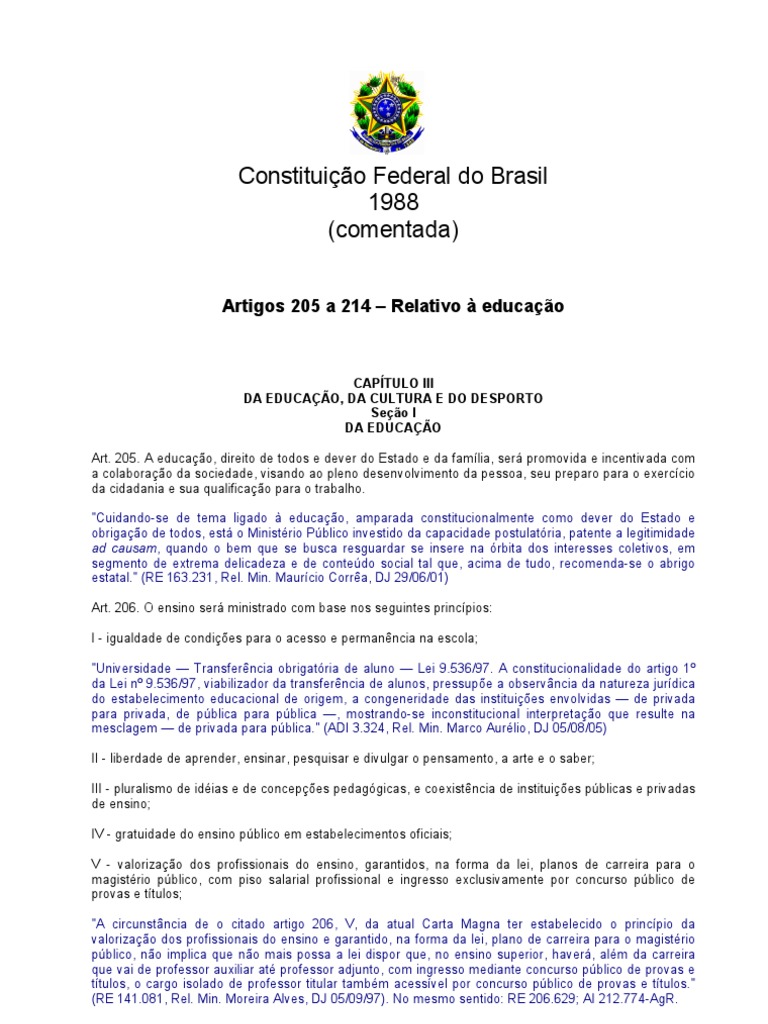 Artigos 205 a 214: Educação na CF/88 | PDF | Constituição | Lei Estatutária