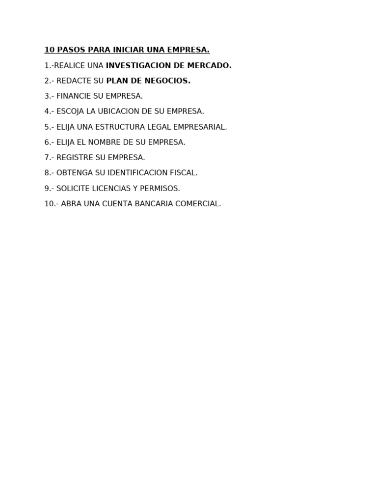 10 Pasos para Iniciar una Empresa | PDF
