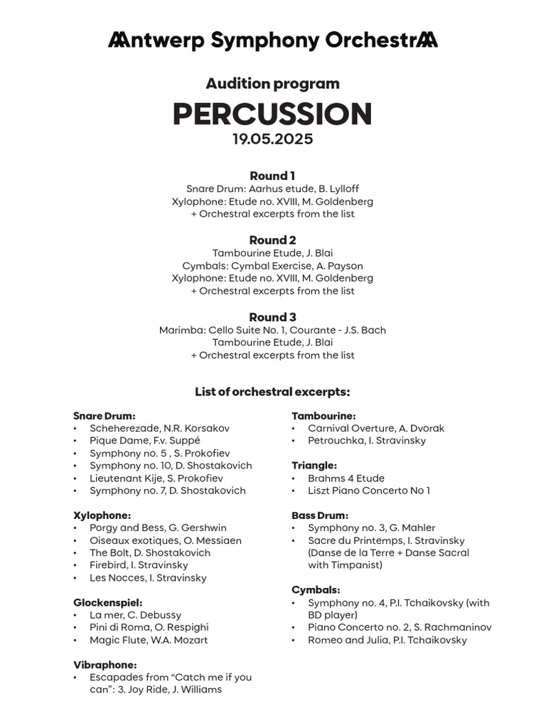 Kolberg Percussion Audition Program | PDF | Orchestras | Symphony