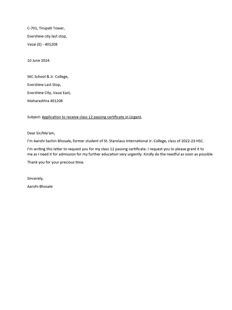 Passing Certificate Application - Aar | PDF