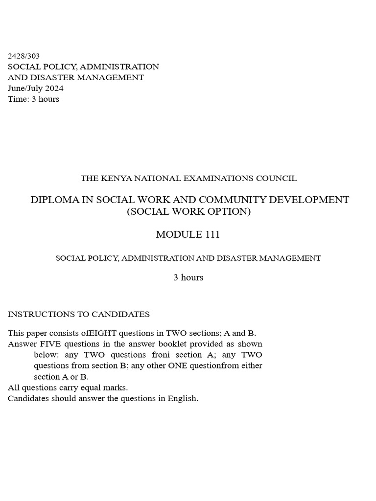 Social Policy Administration and Disaster Management Module III July ...