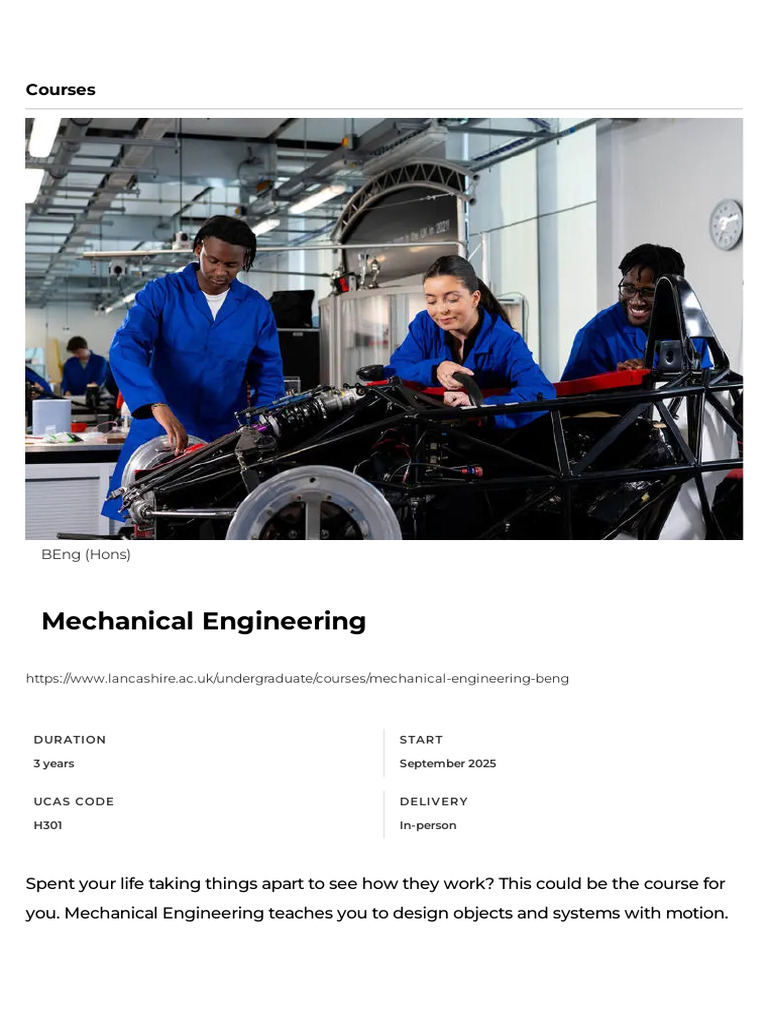 BEng Mechanical Engineering Course Details | PDF | Engineering | Science