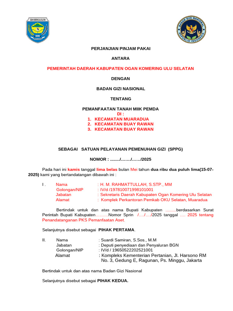 Perjanjian Pinjam Pakai Tanah Pemda | PDF