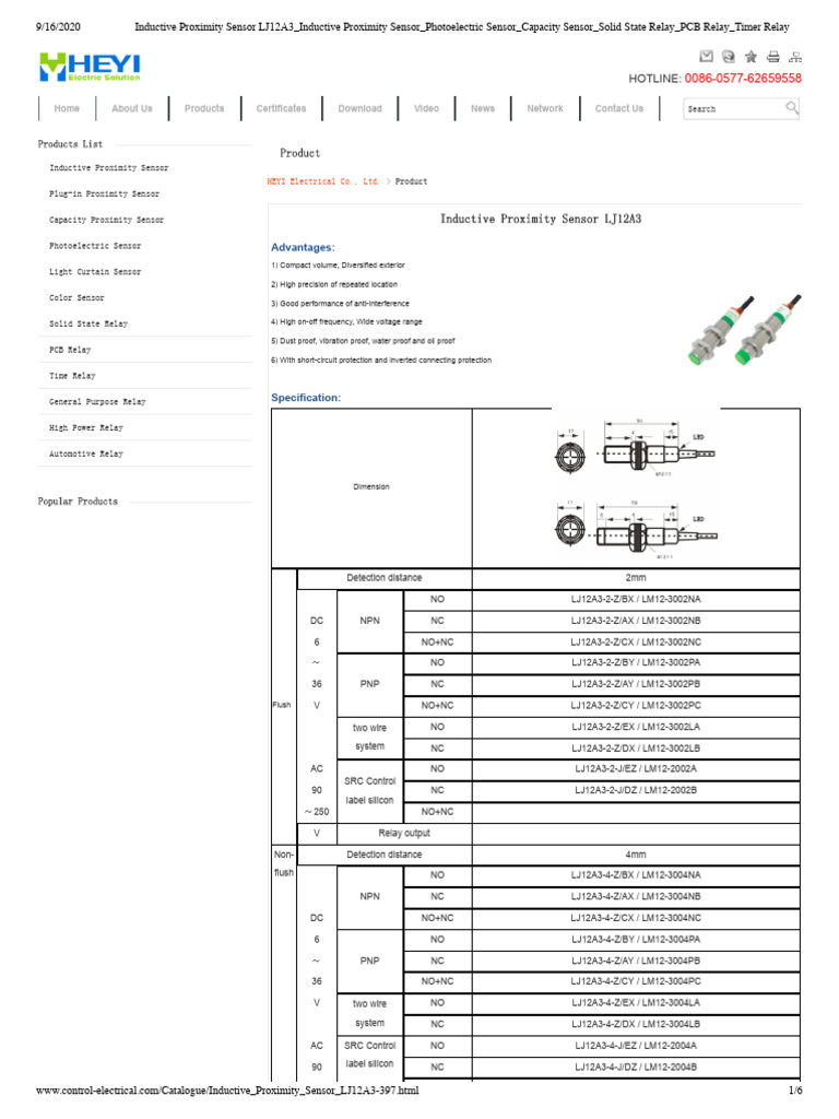 LJ12A3 Inductive Proximity Sensor Guide | PDF | Relay | Electronic ...