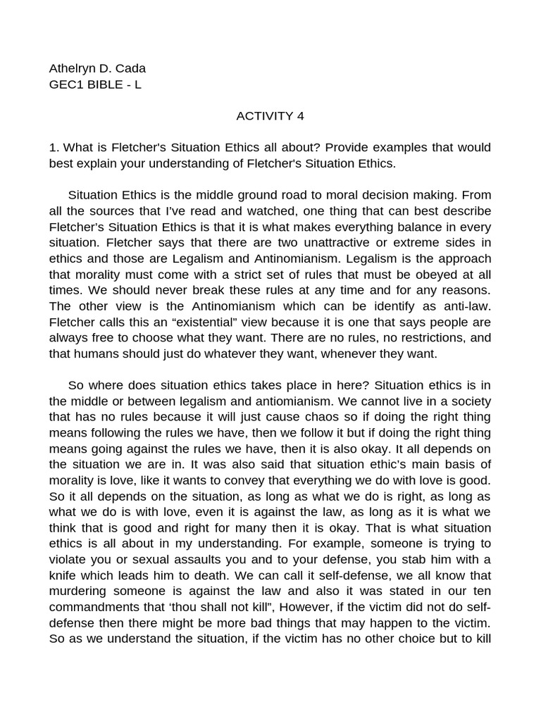 Understanding Fletcher's Situation Ethics | PDF | Applied Philosophy