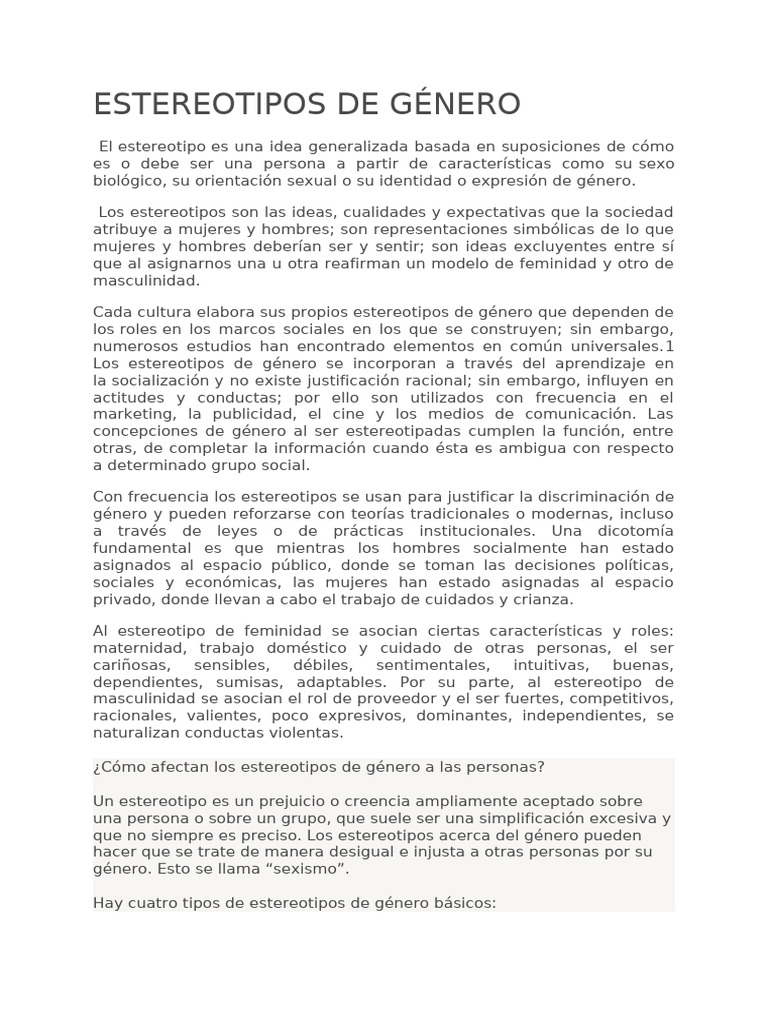 Estereotipos de Género y su Impacto | PDF | Rol de género | Género
