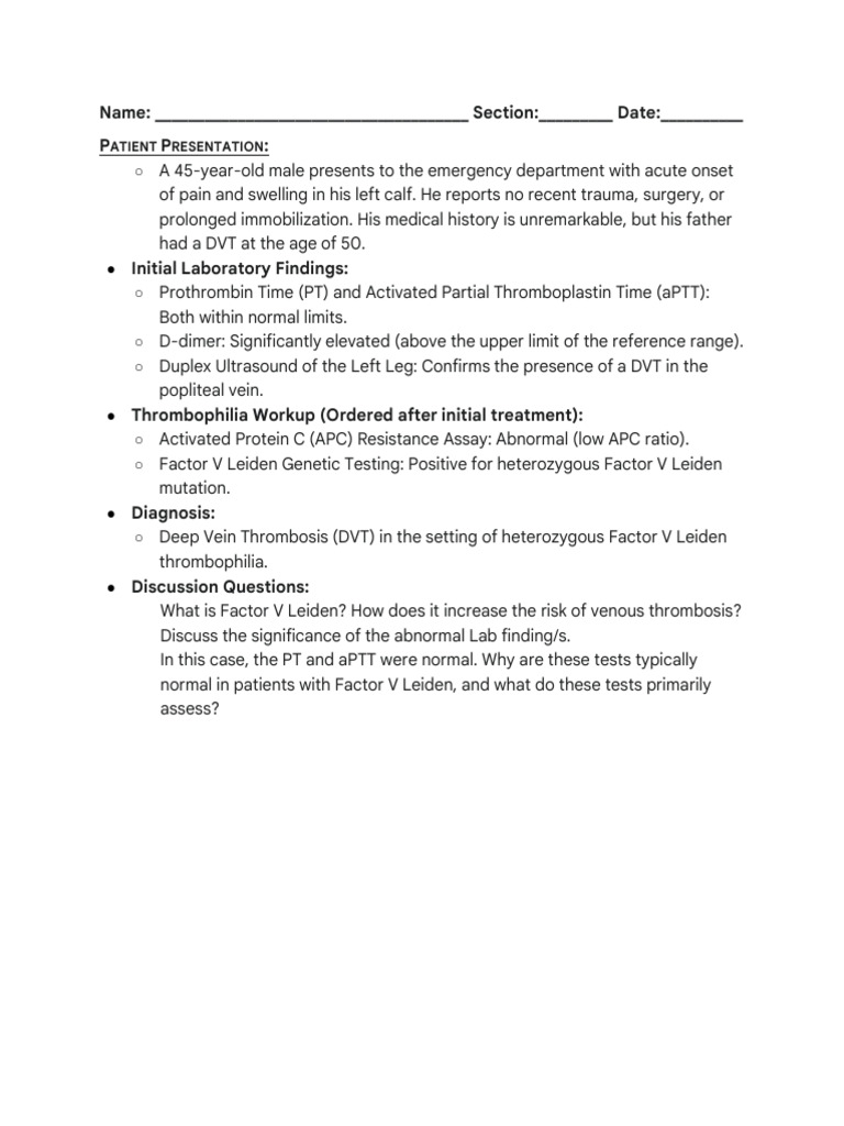 Venous Thrombosis Case Study HEMA2 | PDF