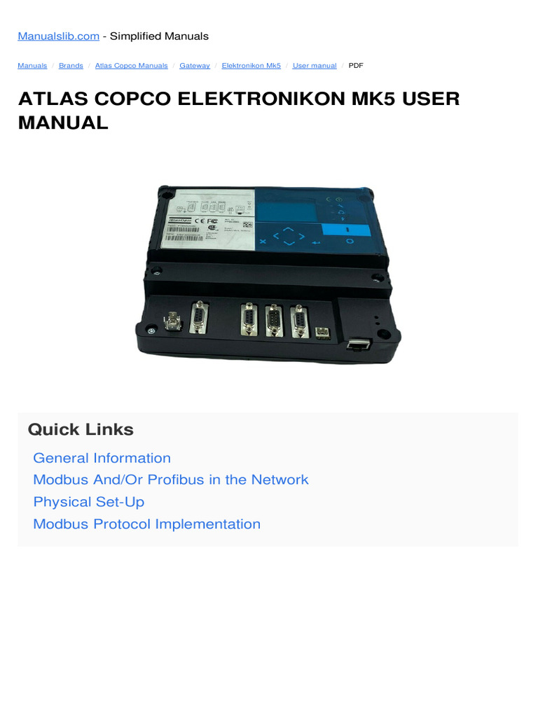 Atlas Copco Elektronikon Mk5 Manual | PDF | Computer Network | Computing