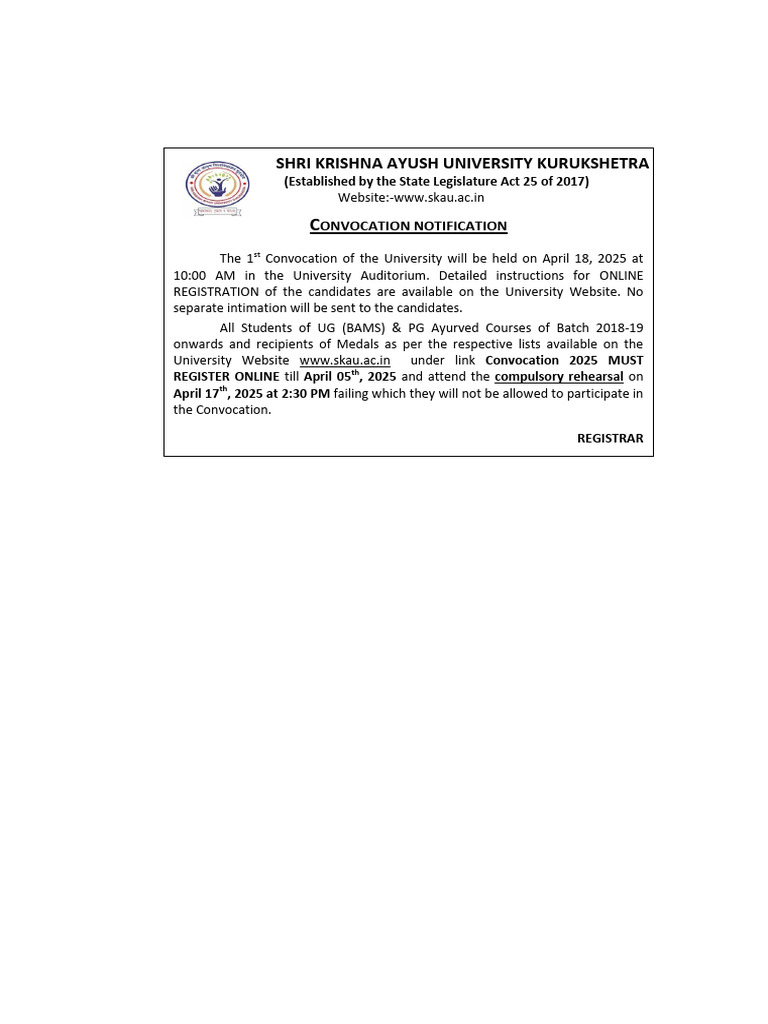SKAU 1st Convocation Registration 2025 | PDF