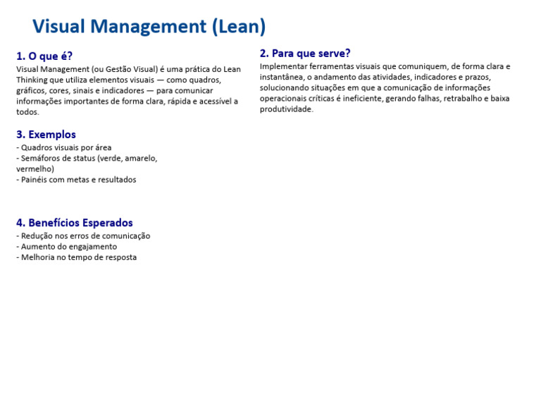 Gestão Visual no Lean: Benefícios e Exemplos | PDF