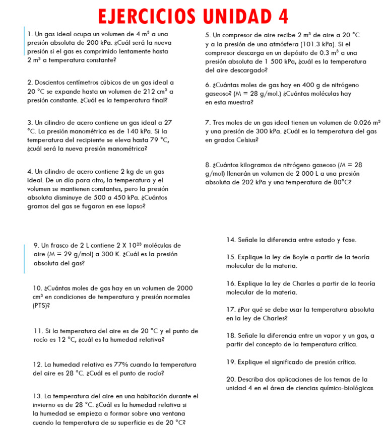 Ejercicios de gases ideales y humedad relativa | PDF | Gases | Presión