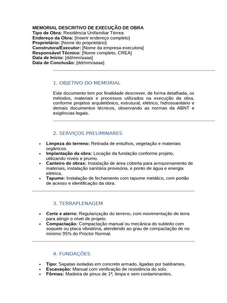 MEMORIAL DESCRITIVO DE EXECUÇÃO DE OBRA Detalhado 1 | PDF | Tinta ...