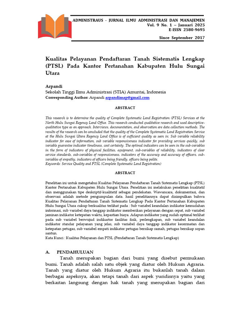 Kualitas Pendaftaran Tanah PTSL 2025 | PDF