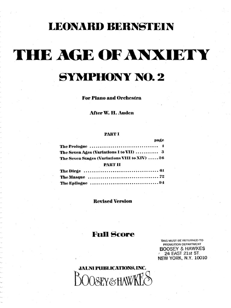 The Age of Anxiety Bernstein | PDF