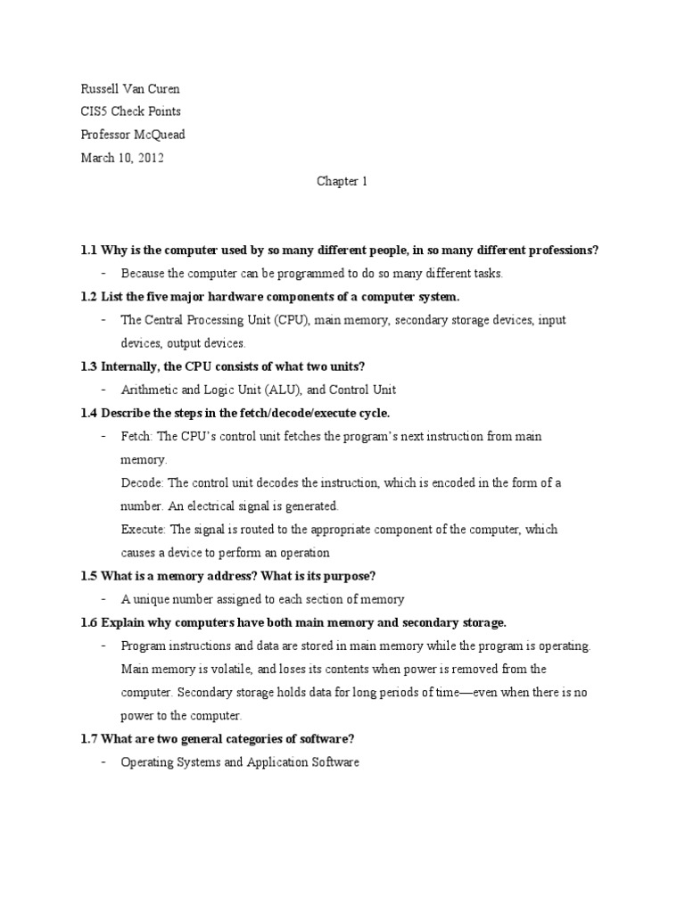 Check Points Ch1 | PDF | Computer Program | Programming