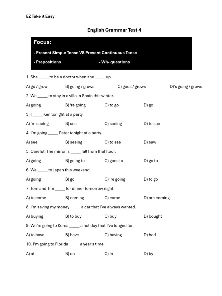 English Grammar Test 4 | PDF