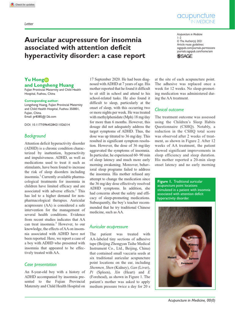 Auricular Acupressure for ADHD Insomnia | PDF | Attention Deficit ...