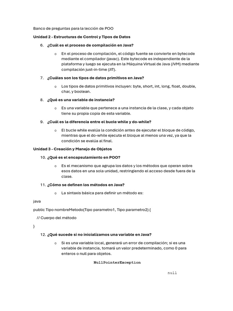 Preguntas Clave sobre POO en Java | PDF | Constructor (Programación ...