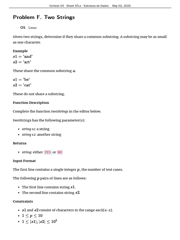 Problem F. Two Strings: Linux | PDF